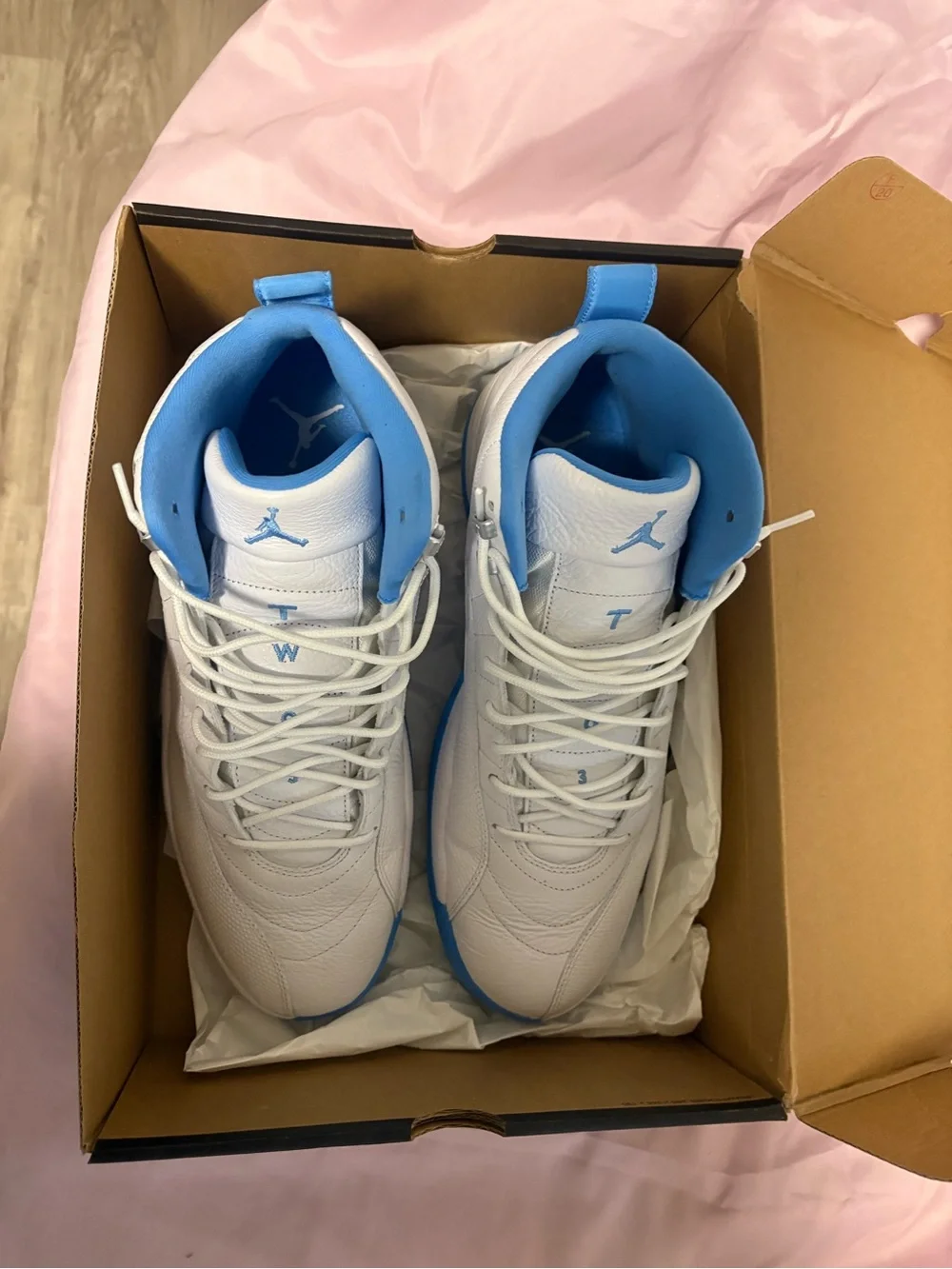 ONLY WORN ONCE Jordan High-Top Sneakers in White and Light Blue